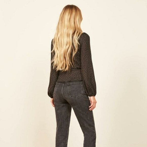 💕REFORMATION💕 Alaina Wrap Top ~ Ditto Dot Black White Polka Dot Print Medium - Picture 4 of 12